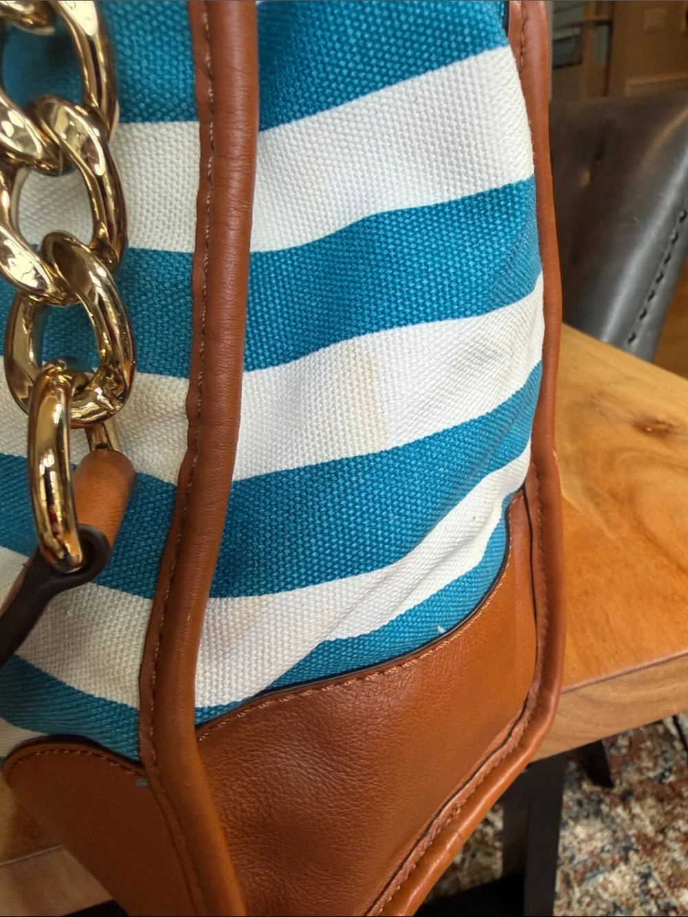 Michael Kors Nautical 2010s Hamilton Large  Canvas Tote Blue White Tote (Fair)